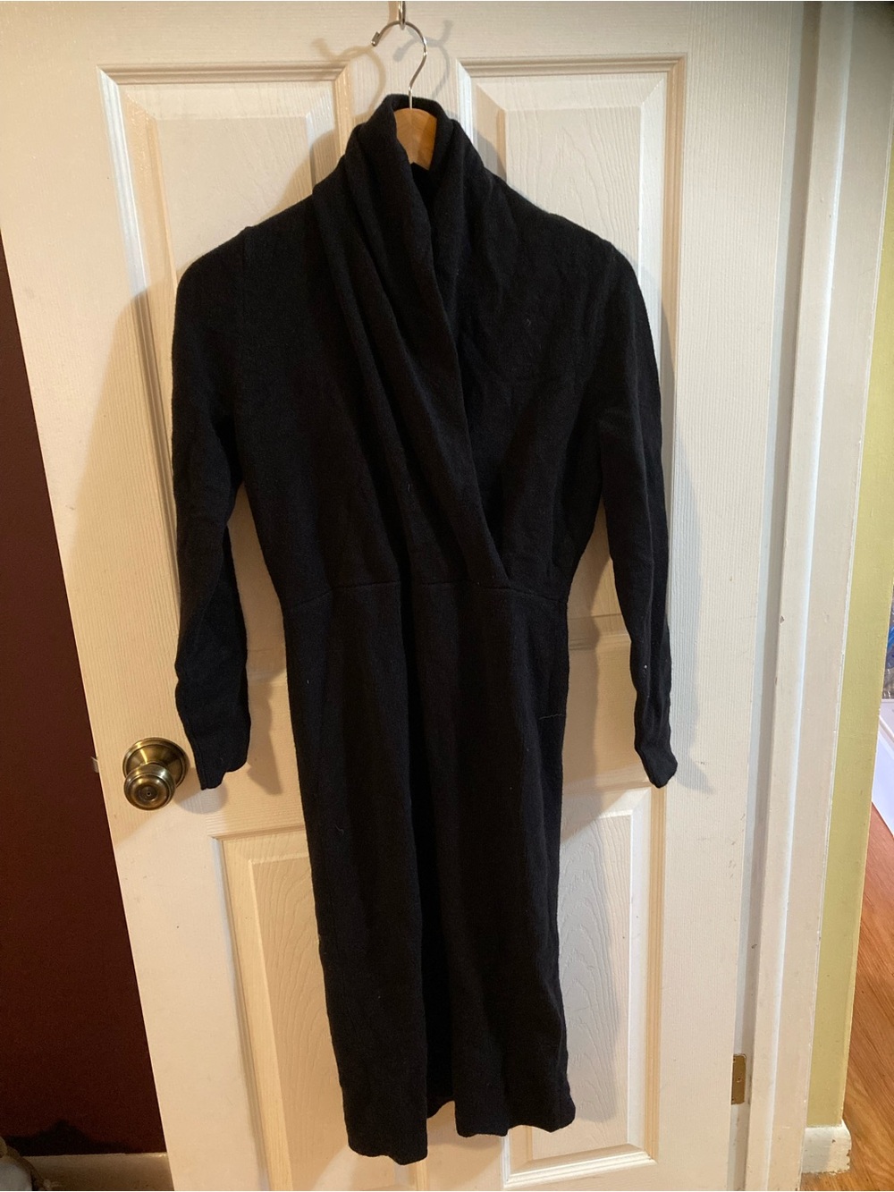 Ann Taylor Black Long Sleeve Wrap-Style Knit Dress